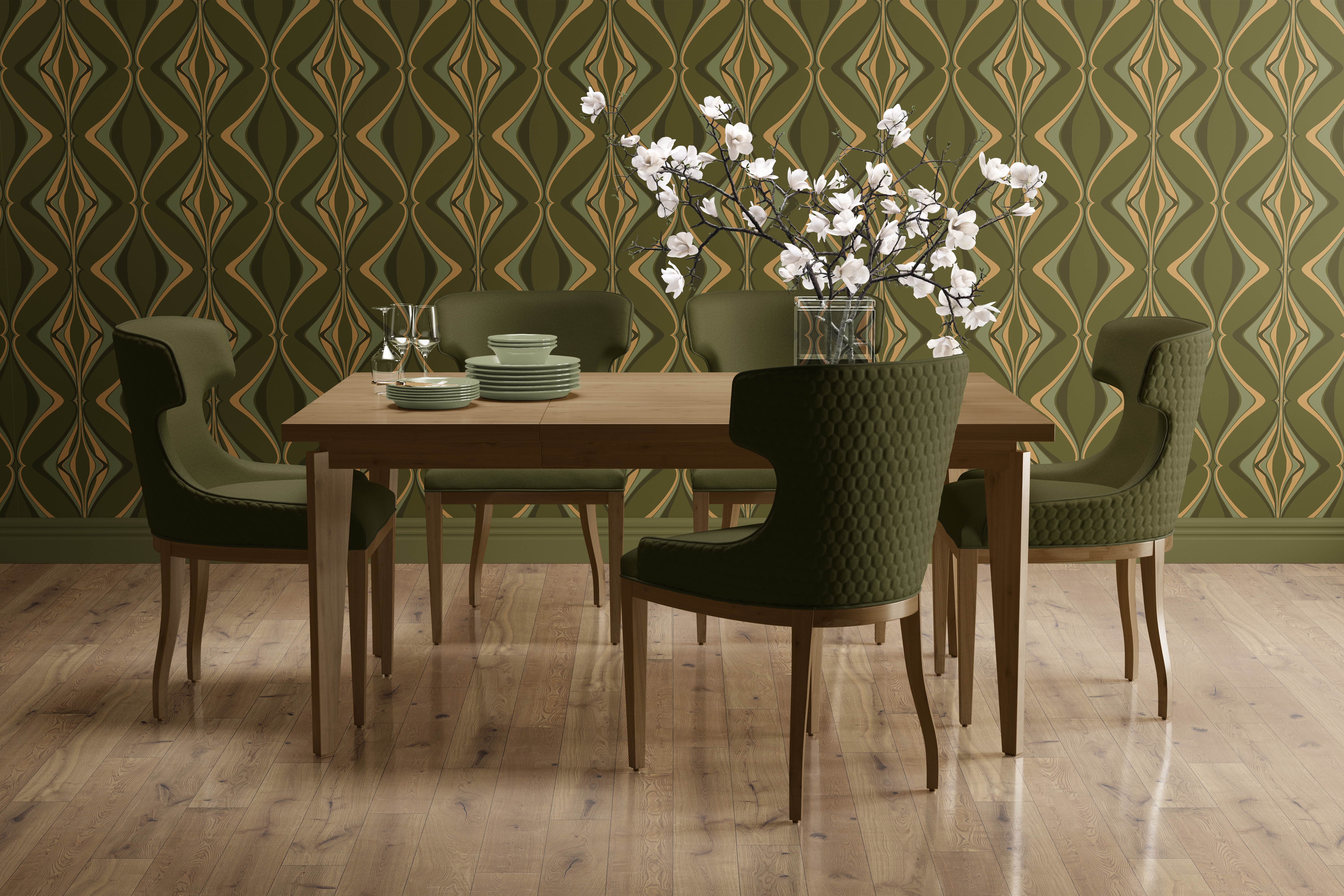 Hourglass Forest Gold on Green - Image 2